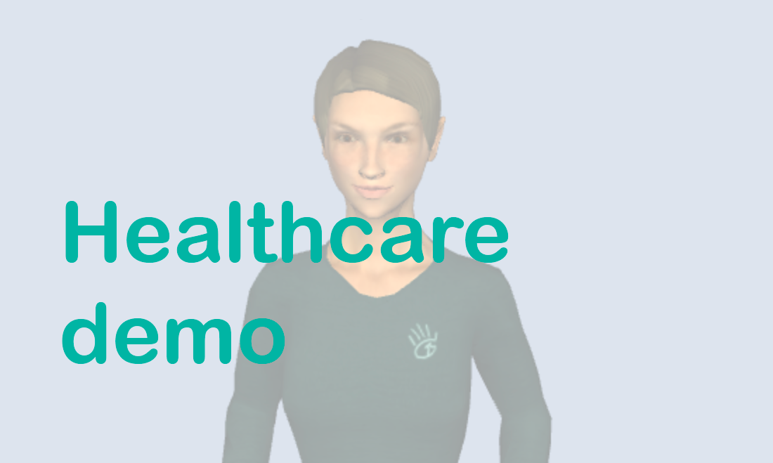 A screenshot of the signing avatar that leads to the healthcare demo.
