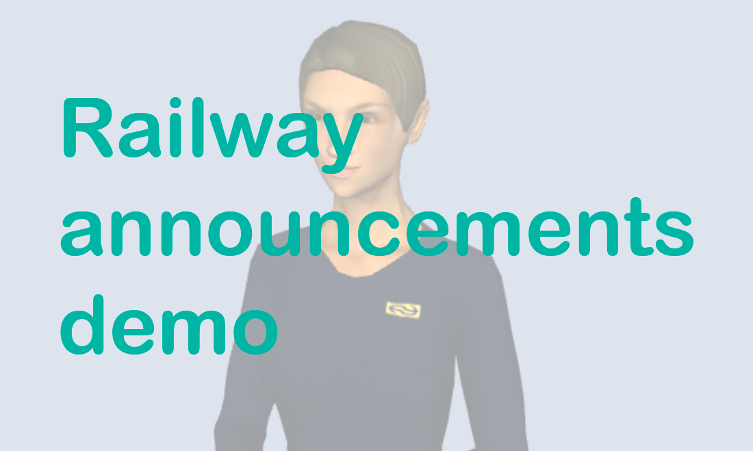 A screenshot of the signing avatar that leads to the railway announcements demo.